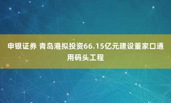 申银证券 青岛港拟投资66.15亿元建设董家口通用码头工程